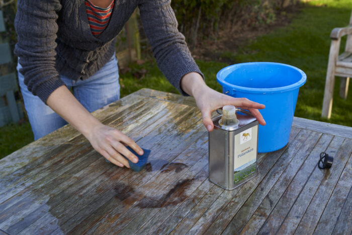 cleaning wooden table