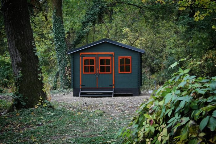garden shed in forest