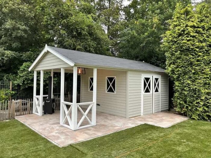 Garden shed grey and white