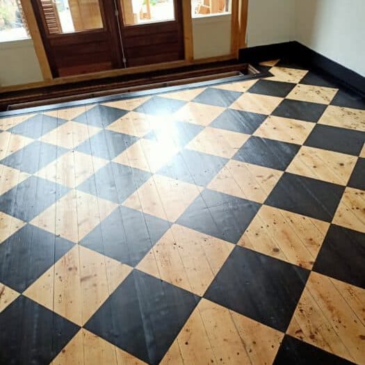 pine wood floor painted and varnished